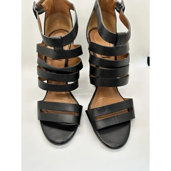 GIVENCHY Size 40.5 EU/ 10 US Black Leather Metal Wedge Cage Bootie/Sandals