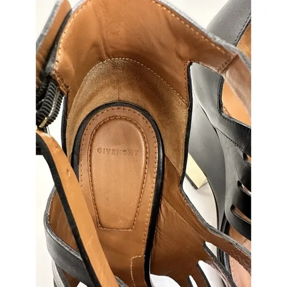 GIVENCHY Size 40.5 EU/ 10 US Black Leather Metal Wedge Cage Bootie/Sandals