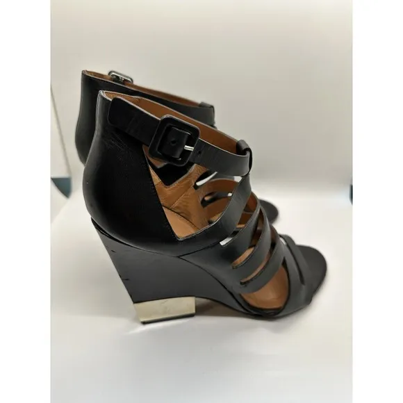 GIVENCHY Size 40.5 EU/ 10 US Black Leather Metal Wedge Cage Bootie/Sandals
