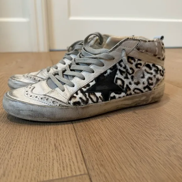 Golden Goose Mohair Leopard Print High-Top Sneakers