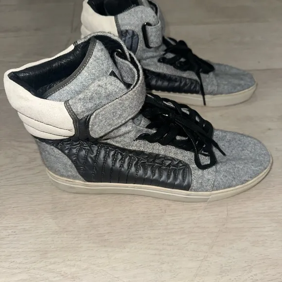 Gray and Black Android Homme High-Top Sneakers with Quilted Panels