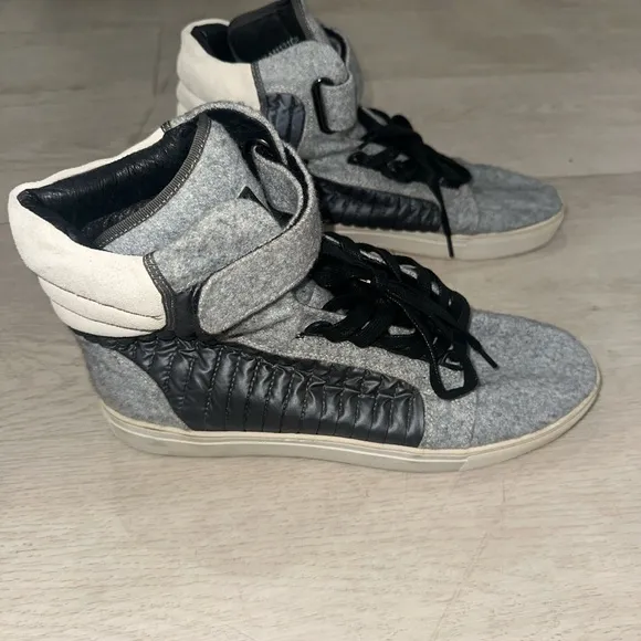 Gray and Black Android Homme High-Top Sneakers with Quilted Panels