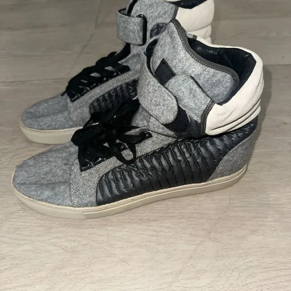 Gray and Black Android Homme High-Top Sneakers with Quilted Panels