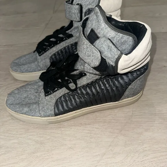 Gray and Black Android Homme High-Top Sneakers with Quilted Panels