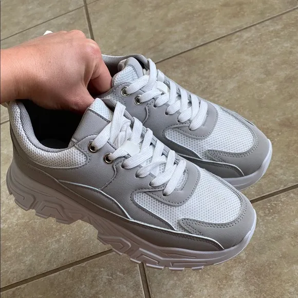 Gray and White Chunky Sneakers