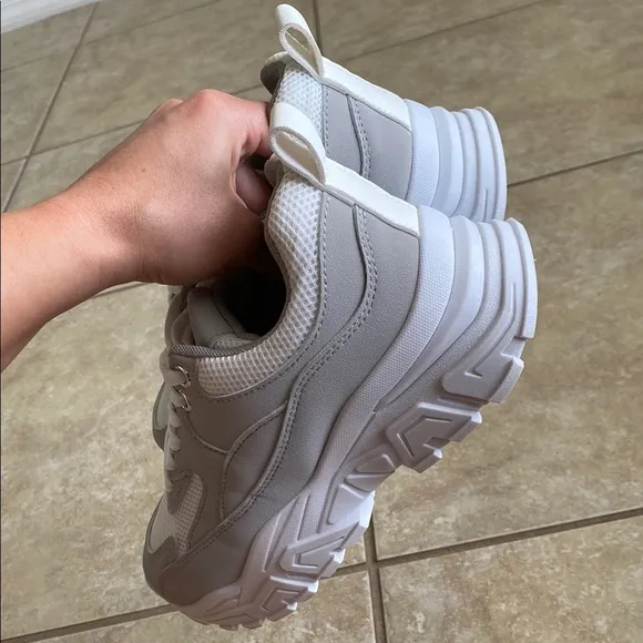 Gray and White Chunky Sneakers
