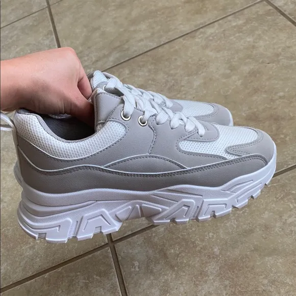 Gray and White Chunky Sneakers
