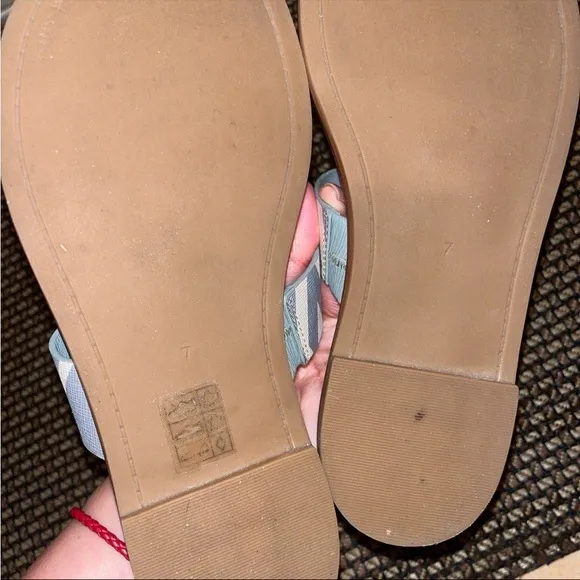 Green/ Gray Leather Tory Burch Mini Everly Flat Sandals with Gold Accents Size 7