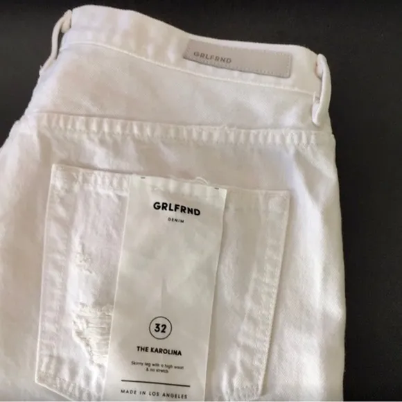 GRLFRND Karolina Distressed White Denim Jeans Button Fly • NWT