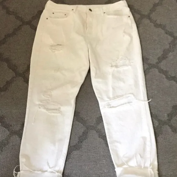 GRLFRND Karolina Distressed White Denim Jeans Button Fly • NWT