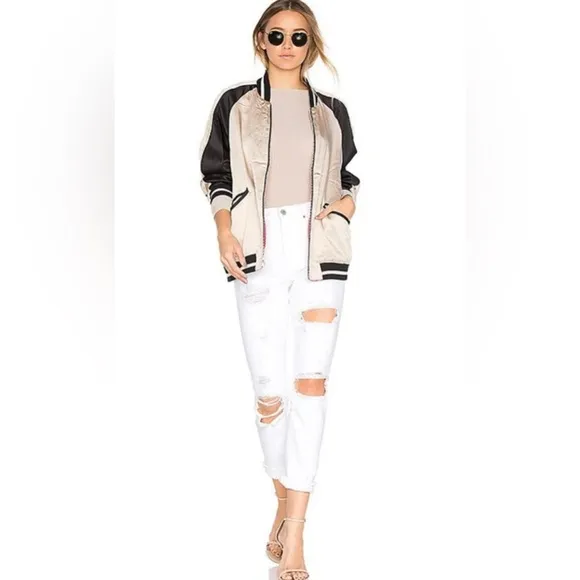 GRLFRND Karolina Distressed White Denim Jeans Button Fly • NWT