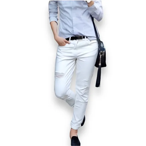 GRLFRND Karolina Distressed White Denim Jeans Button Fly • NWT