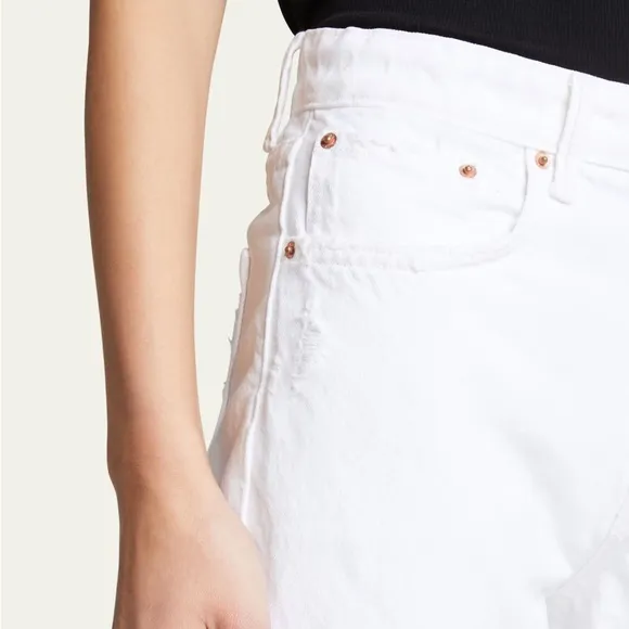 GRLFRND Karolina Distressed White Denim Jeans Button Fly • NWT