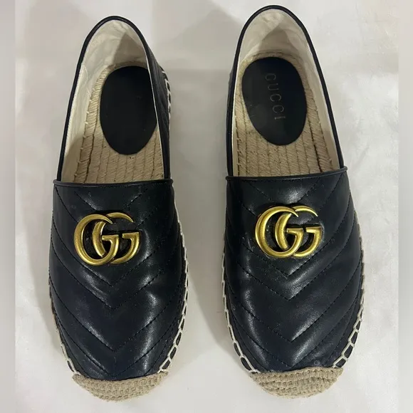 Gucci Double G Leather Espadrille Flats Size 8