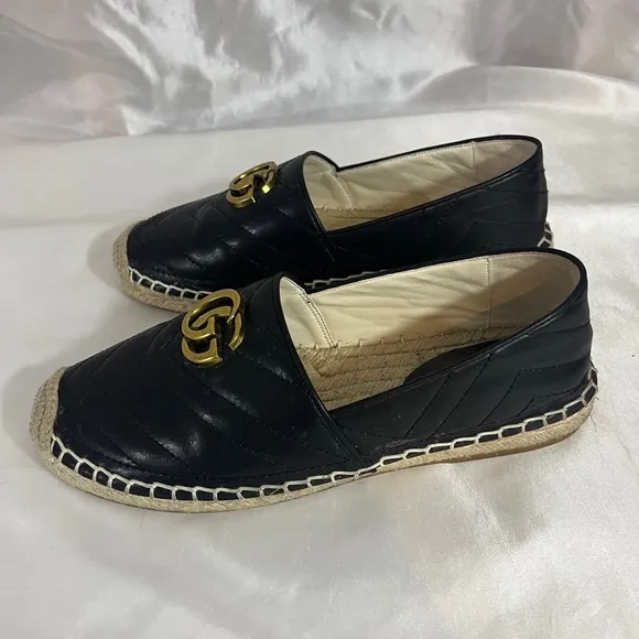 Gucci Double G Leather Espadrille Flats Size 8