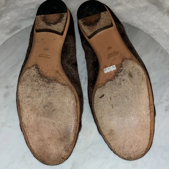 Gucci Velvet Horsebit Pattern Ballet Flats