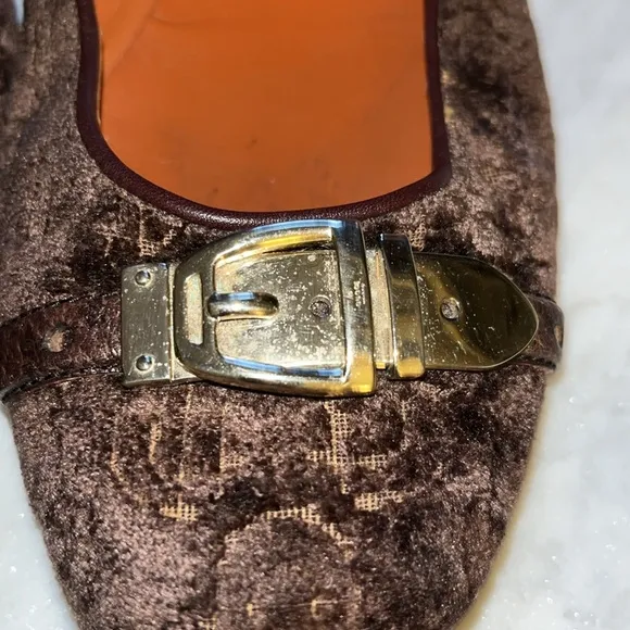 Gucci Velvet Horsebit Pattern Ballet Flats