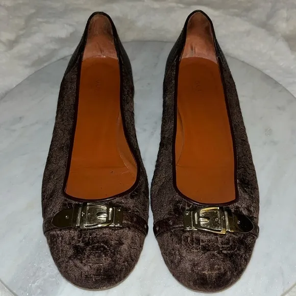 Gucci Velvet Horsebit Pattern Ballet Flats