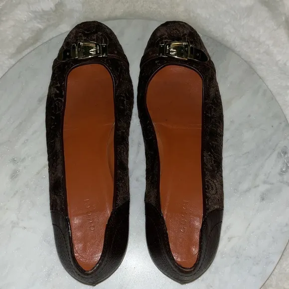 Gucci Velvet Horsebit Pattern Ballet Flats