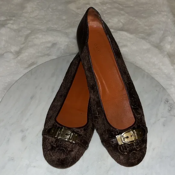 Gucci Velvet Horsebit Pattern Ballet Flats