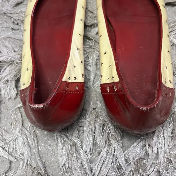 Gucci Womens Ballet Flats Horsebit yellow burgundy patent