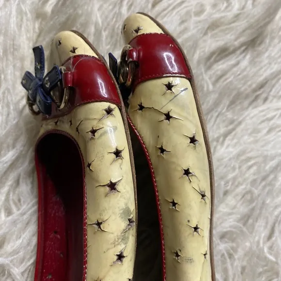 Gucci Womens Ballet Flats Horsebit yellow burgundy patent