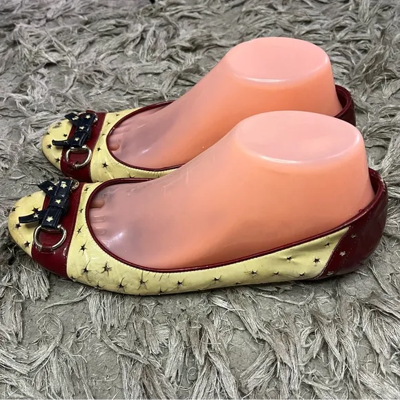 Gucci Womens Ballet Flats Horsebit yellow burgundy patent