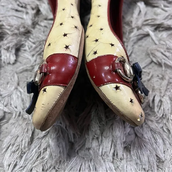 Gucci Womens Ballet Flats Horsebit yellow burgundy patent