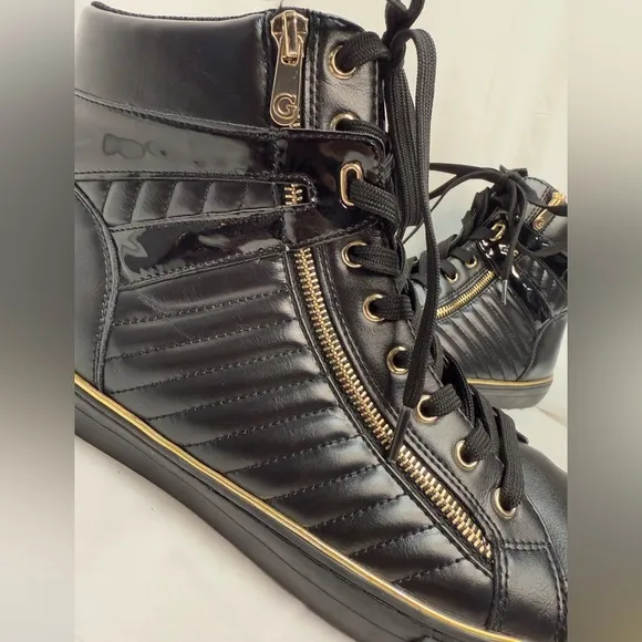 GUESS Men's Million Quilted Faux-Leather High Top Side-Zip Sneakers