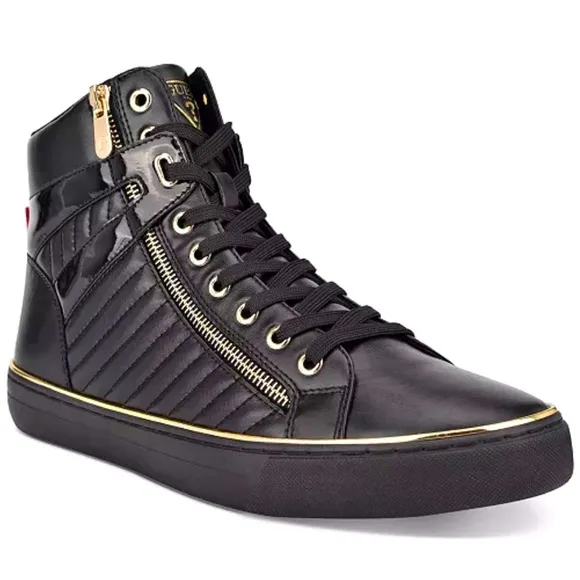 GUESS Men's Million Quilted Faux-Leather High Top Side-Zip Sneakers