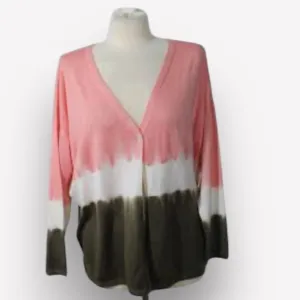 Hemisphere silk wool cardigan sweater tie-dye pink green off white medium
