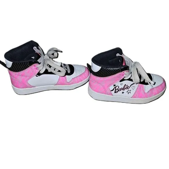 High Top Sneakers Mattel Barbie Pink And Black Lace Up Size 1y