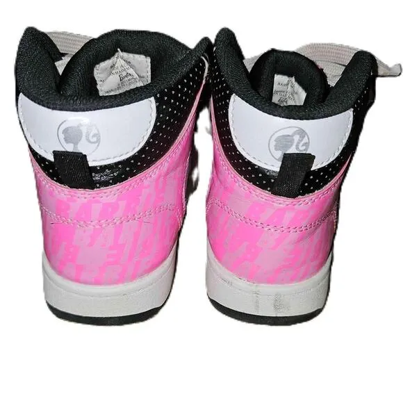 High Top Sneakers Mattel Barbie Pink And Black Lace Up Size 1y