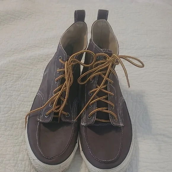 High-Top Sneakers with Brown Laces