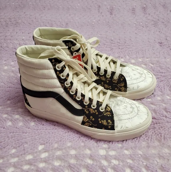 High Top Vans Floral Patchwork Style Sneakers Size 9 Boho Chic Classic