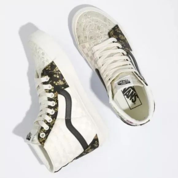High Top Vans Floral Patchwork Style Sneakers Size 9 Boho Chic Classic
