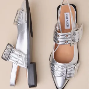 HP! NEW without tags/box Steve Madden Graya Silver Women's Slingback Flats SZ 8M