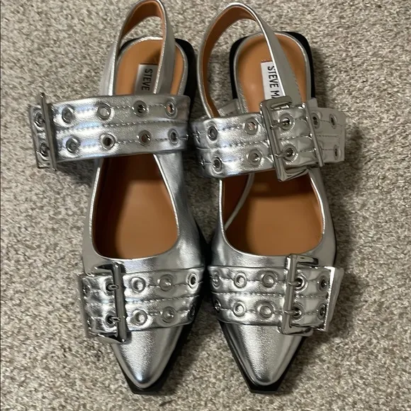 HP! NEW without tags/box Steve Madden Graya Silver Women's Slingback Flats SZ 8M