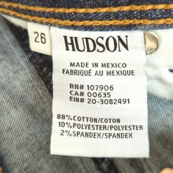 Hudson Collin Classic Low Rise Dark Wash Flap Pocket Denim Skinny Jeans 26
