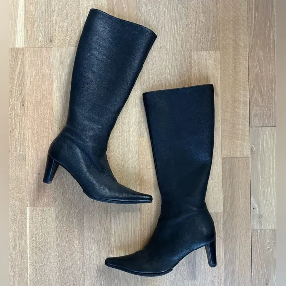Hugo Boss Black Leather Knee Boots