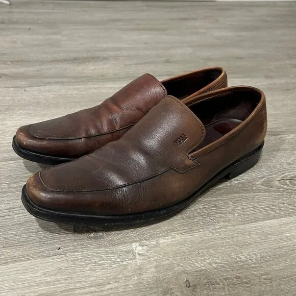 Hugo Boss Brown Leather Square Toe Dress Shoes Oxford Loafers Men’s Size 9