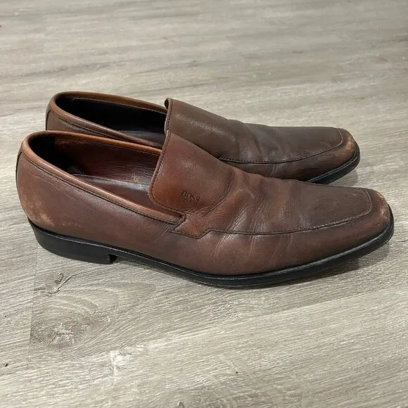 Hugo Boss Brown Leather Square Toe Dress Shoes Oxford Loafers Men’s Size 9