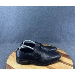 Hugo Boss Men's Carl Dress Loafers Shoes Size 8 Black Leather Logo Slip-On