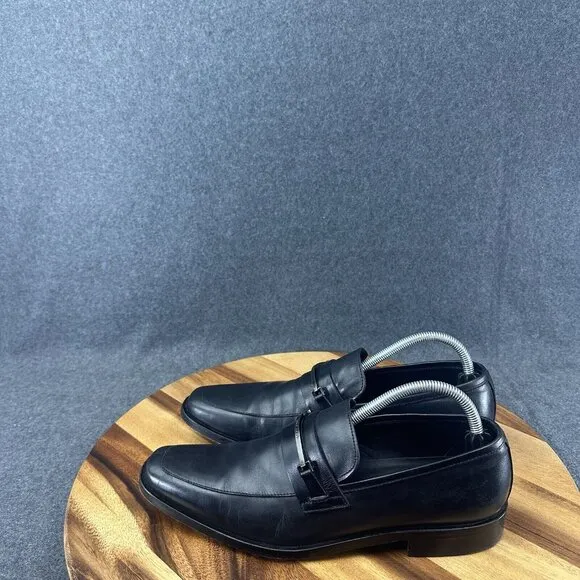 Hugo Boss Men's Carl Dress Loafers Shoes Size 8 Black Leather Logo Slip-On