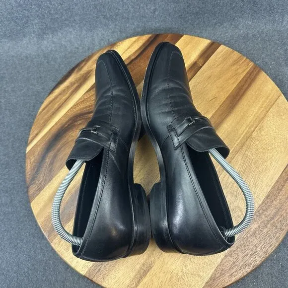 Hugo Boss Men's Carl Dress Loafers Shoes Size 8 Black Leather Logo Slip-On