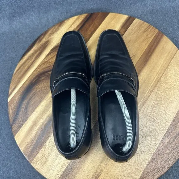 Hugo Boss Men's Carl Dress Loafers Shoes Size 8 Black Leather Logo Slip-On