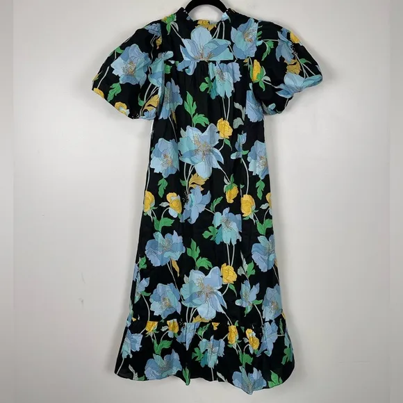 HYACINTH HOUSE Black &amp; Airy Blue Floral Mimi Midi Dress NEW