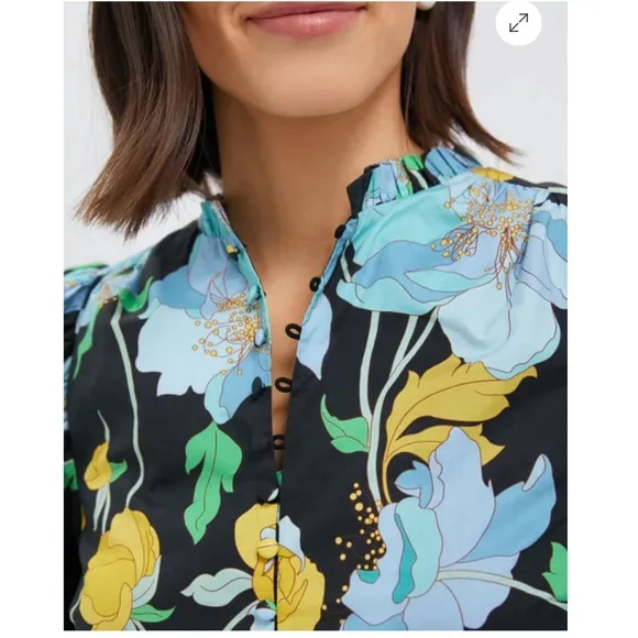 HYACINTH HOUSE Black &amp; Airy Blue Floral Mimi Midi Dress NEW