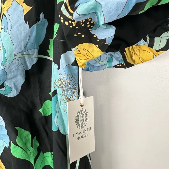 HYACINTH HOUSE Black &amp; Airy Blue Floral Mimi Midi Dress NEW