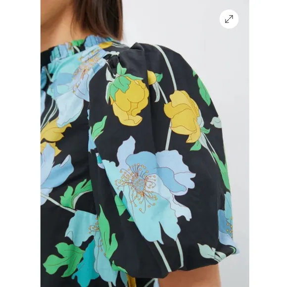 HYACINTH HOUSE Black &amp; Airy Blue Floral Mimi Midi Dress NEW